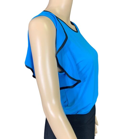 Calvin Klein Womens Blouse Top Shirt Ruffle Sleeve Pullover Teal Black XS - Picture 5 of 16